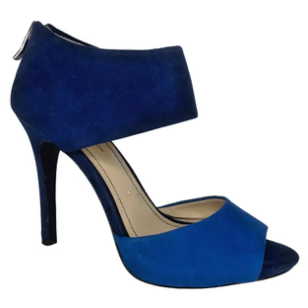 BCBGeneration Cobalt Blue Suede Idalaha D’Orsay Peep Toe Ankle Strap Heels 8.5